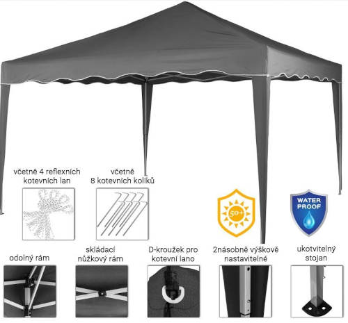 Nepromokavý zahradní párty stan 3x3 m