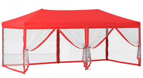 Červený zahradní altán 3 x 6 m s průhlednými bočními stěnami